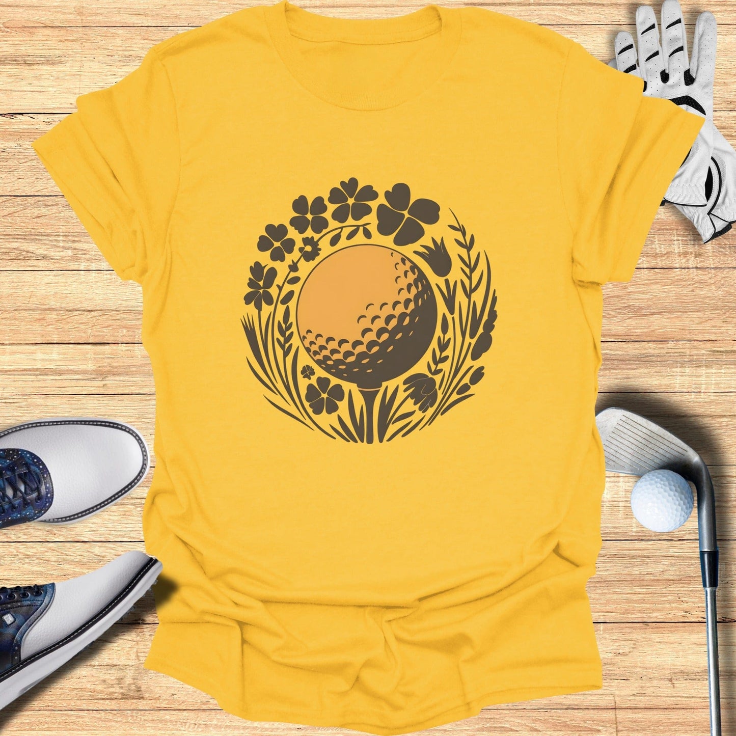 Stylish Floral Golf Themed Graphic T-Shirt