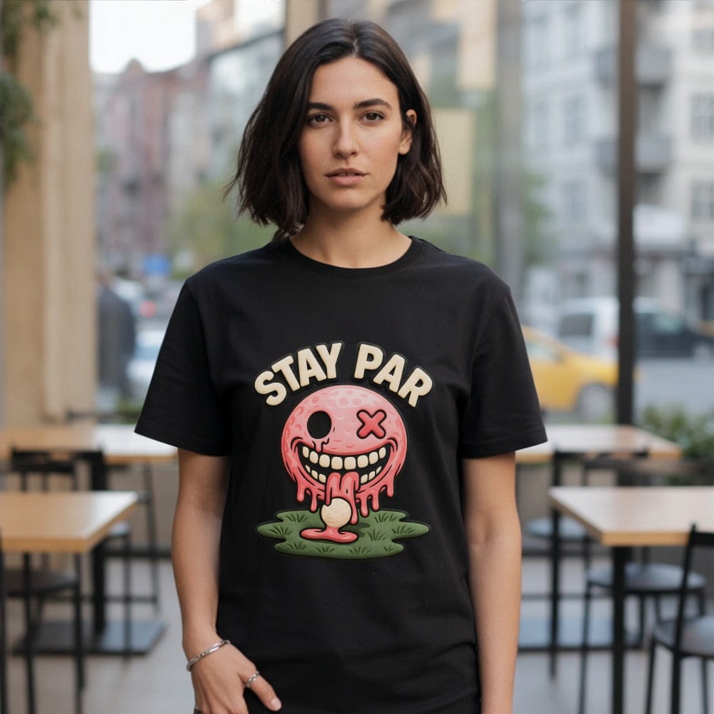 Stay Par Pink Smiling Golf Ball Face Dripping Shirt