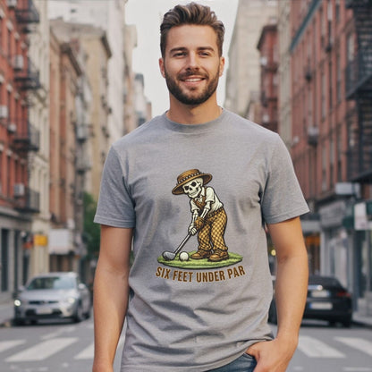 Six Feet Under Par Skeletal Golfer Graphic Tee