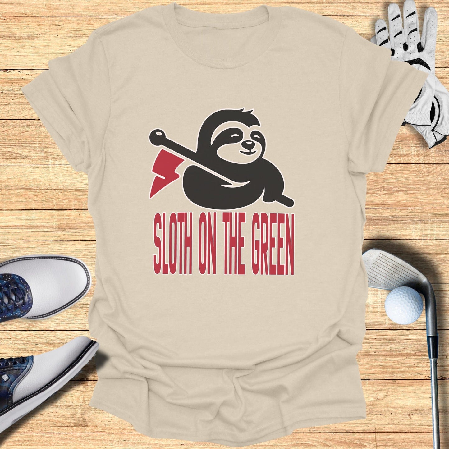 Funny Sloth on the Green Golf Themed T-shirt