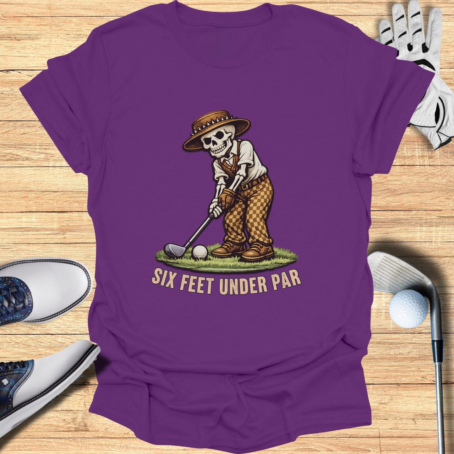 Six Feet Under Par Skeleton Golfing T-shirt
