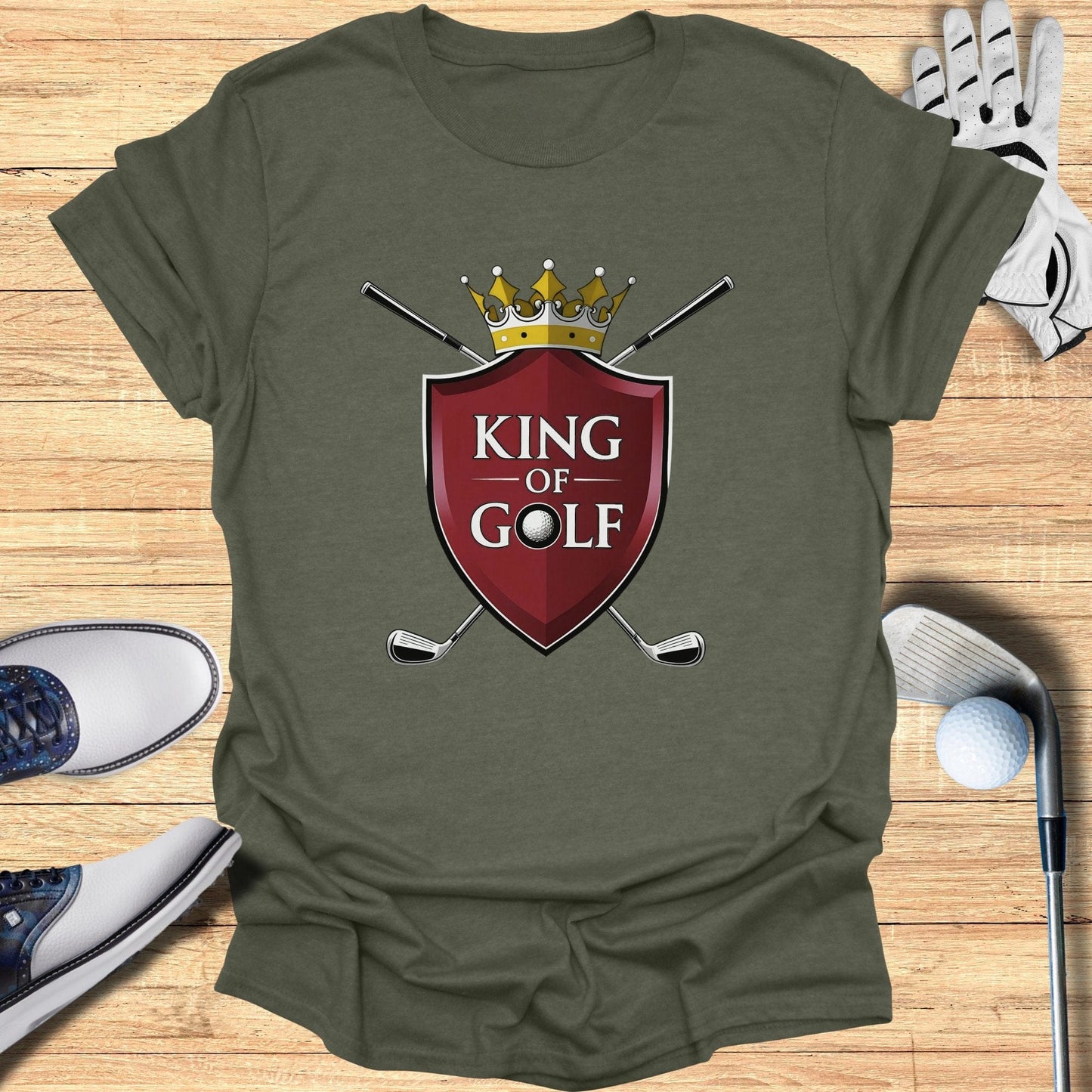 King Of Golf Shield T-Shirt - Funny Golf Tee by Swing Epic