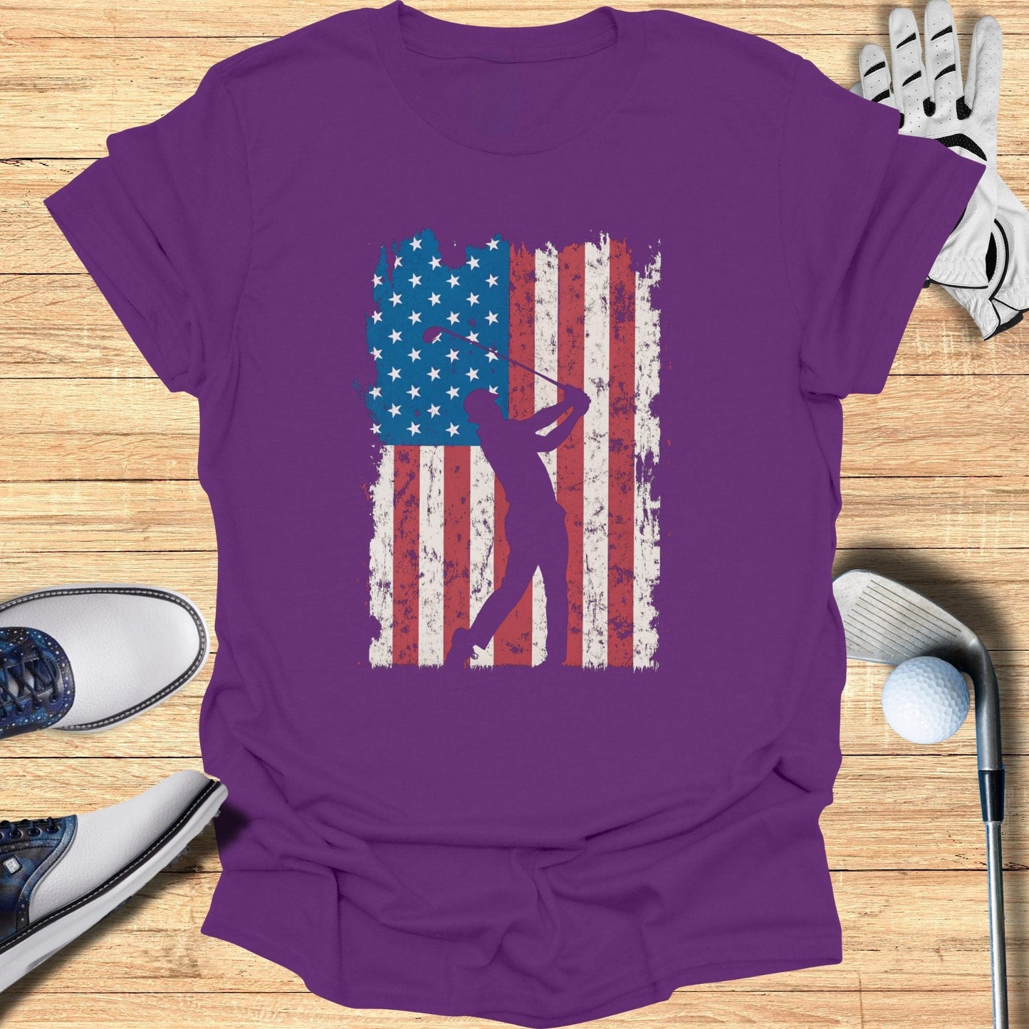 Patriotic Silhouette American Flag T-Shirt - Funny Golf Tee by Swing Epic
