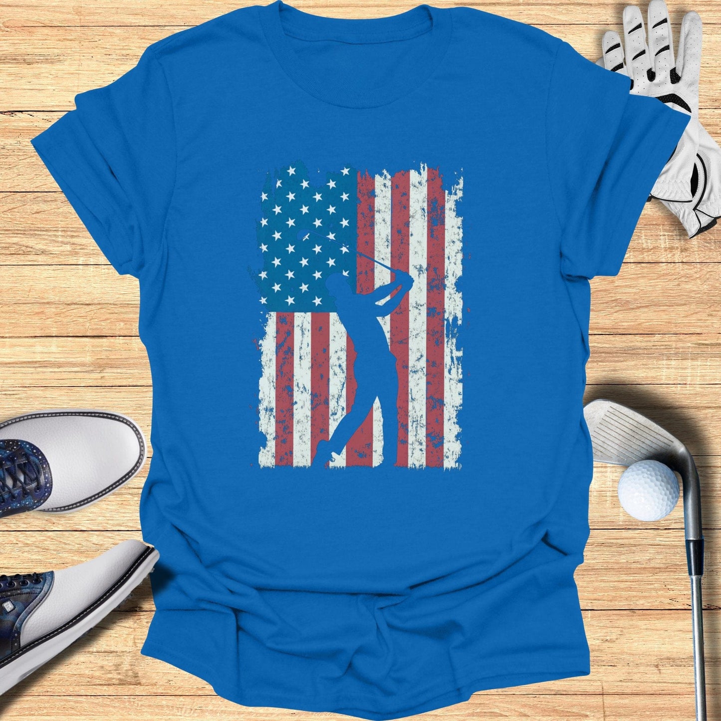 Patriotic Silhouette American Flag T-Shirt - Funny Golf Tee by Swing Epic