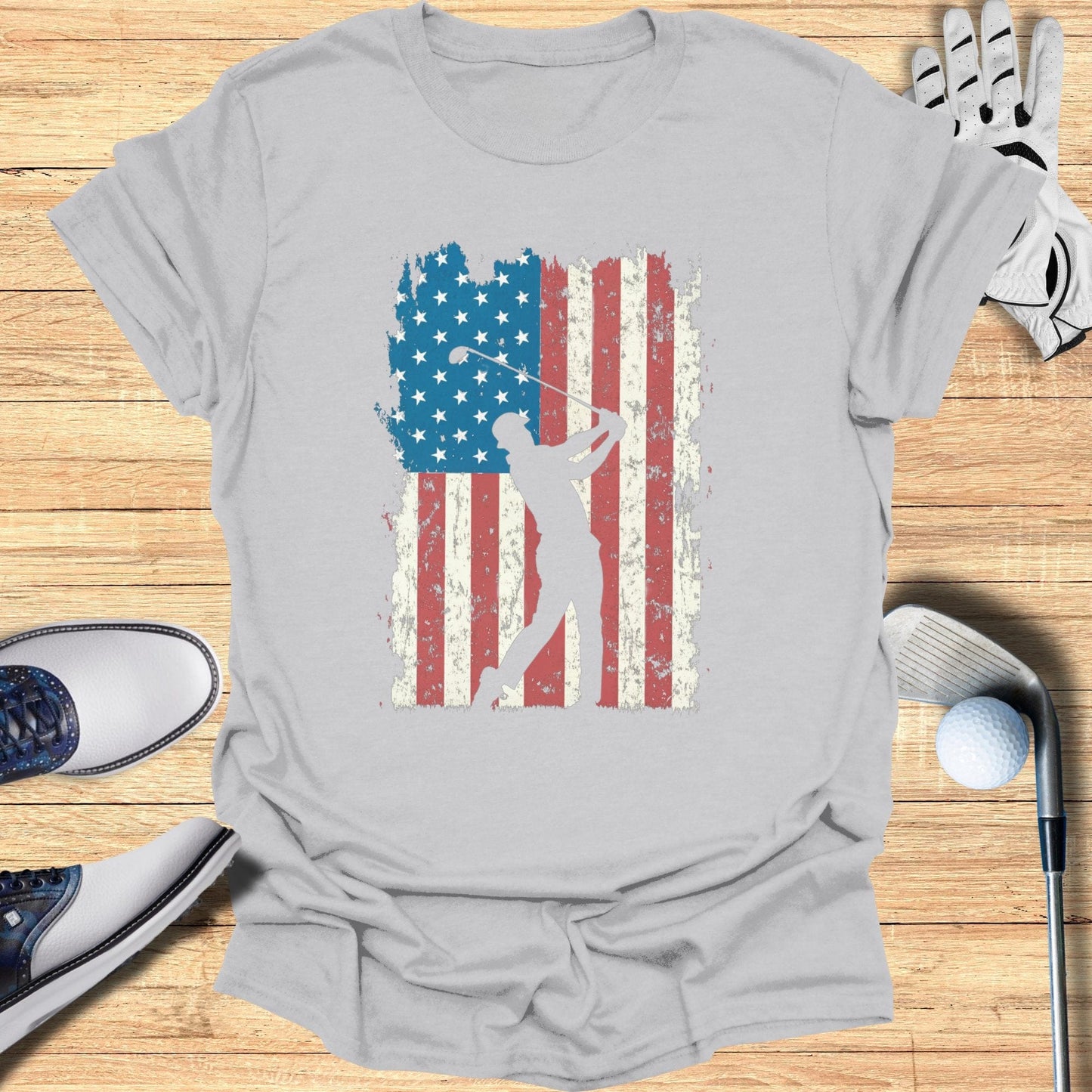 Patriotic Silhouette American Flag T-Shirt - Funny Golf Tee by Swing Epic