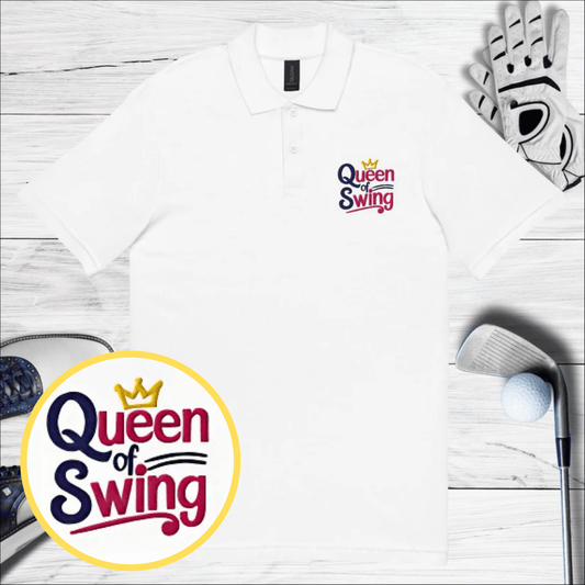 Queen of Swing Embroidered Golf Pique Polo Shirt - Funny Golf Tee by Swing Epic