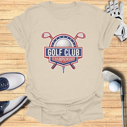 Golf Club Championship logo with golf clubs, ball, and glove.