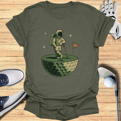 Astronaut Playing Golf Fun Graphic Tee Shirt