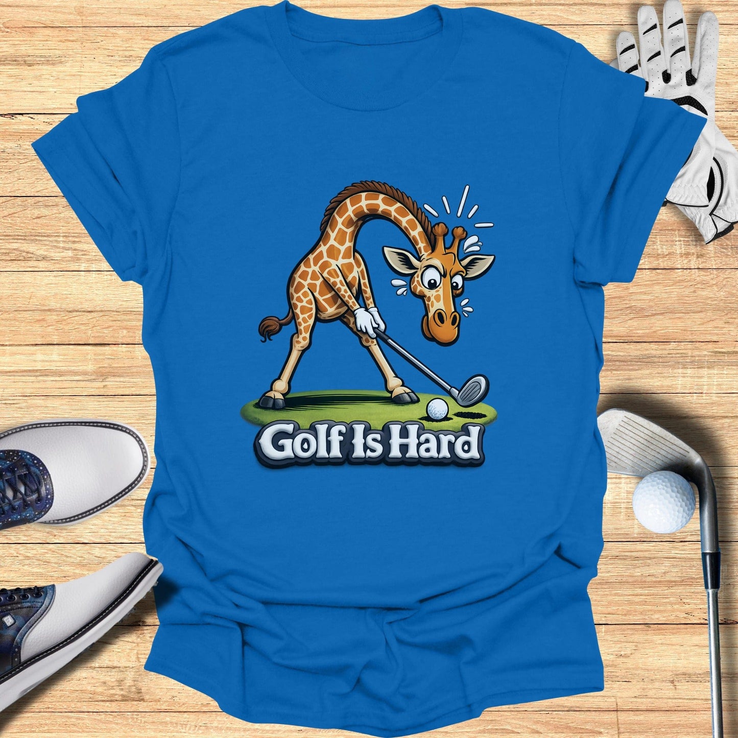 Funny Giraffe Golf Is Hard Graphic Tee Shirt