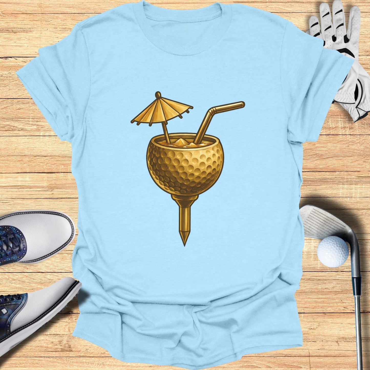 Golf-Themed Drink Art T-Shirt Fun and Casual Tee