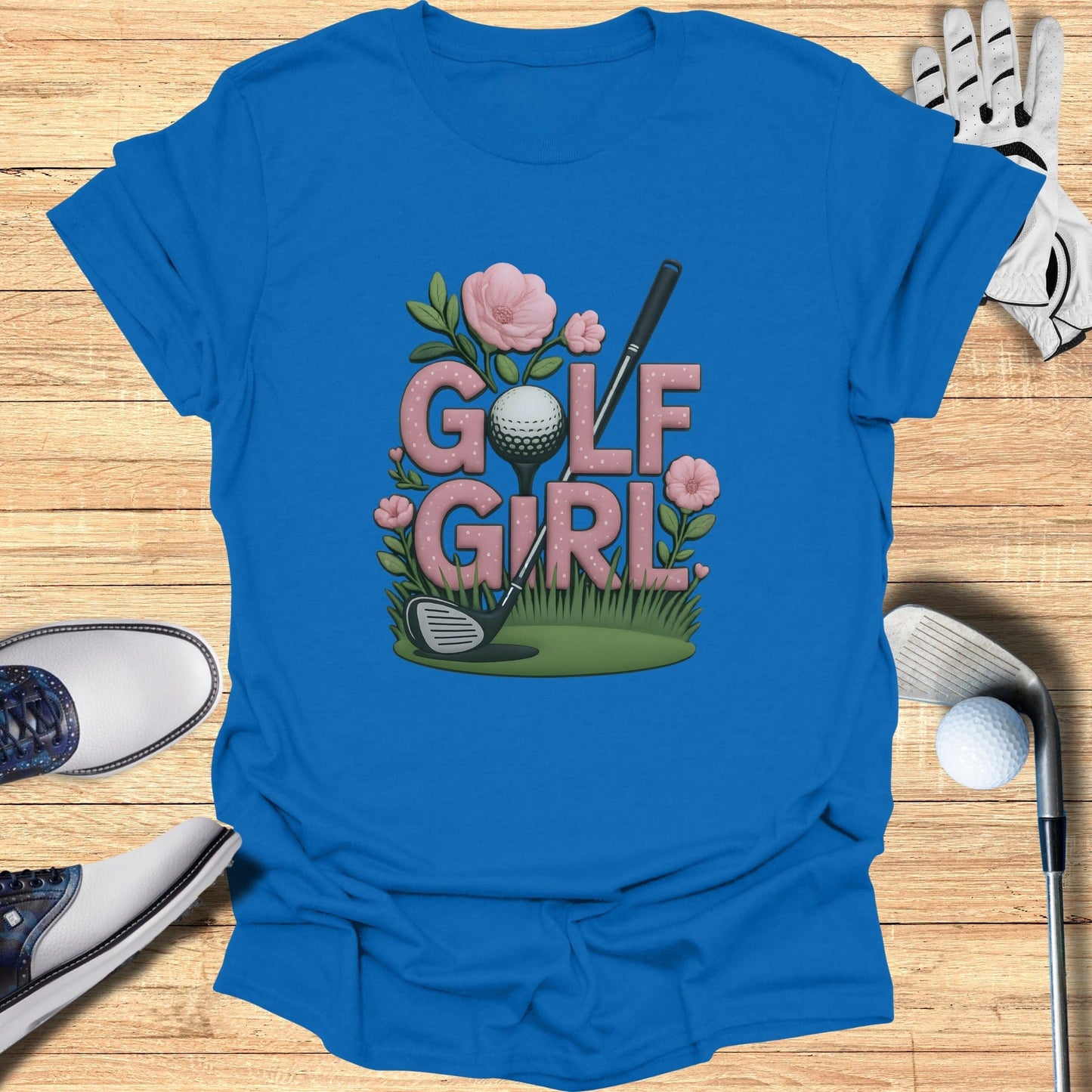 Stylish Golf Girl Floral Graphic T-Shirt for Women