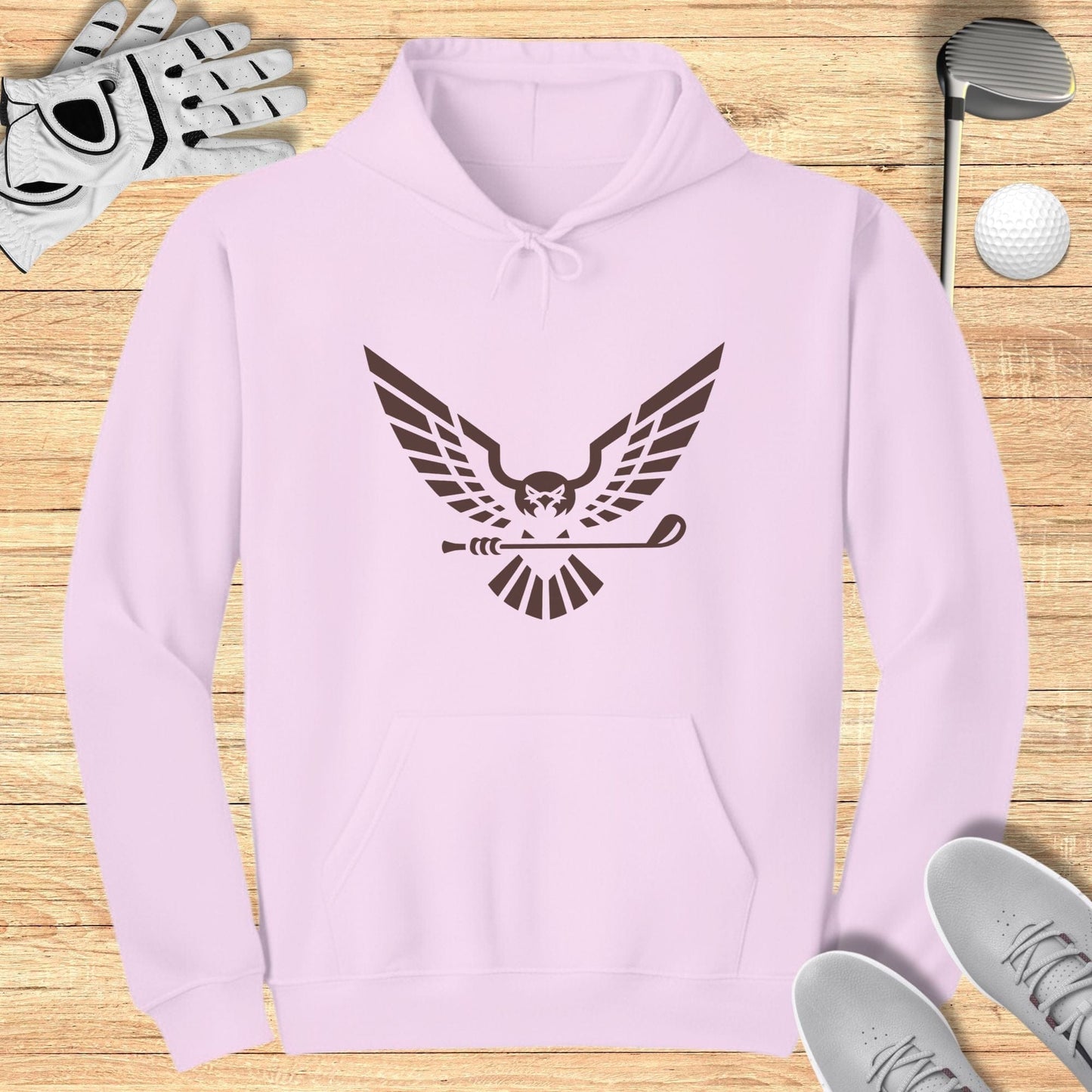 Eagle Logo with Golf Club Pink Hoodie Product