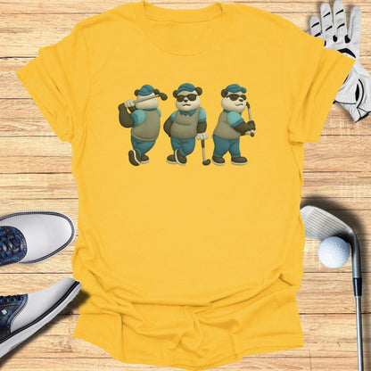 Three Golfing Pandas Graphic Design T-Shirt