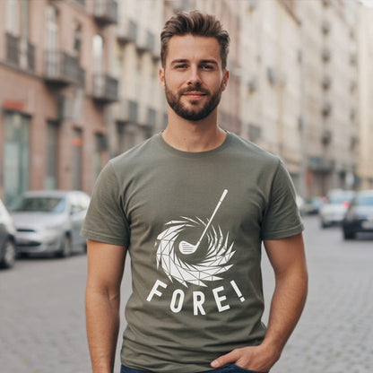 Fore graphic t-shirt perfect for golfing enthusiasts