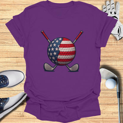 American Flag Golf Ball with Clubs Graphic T-Shirt