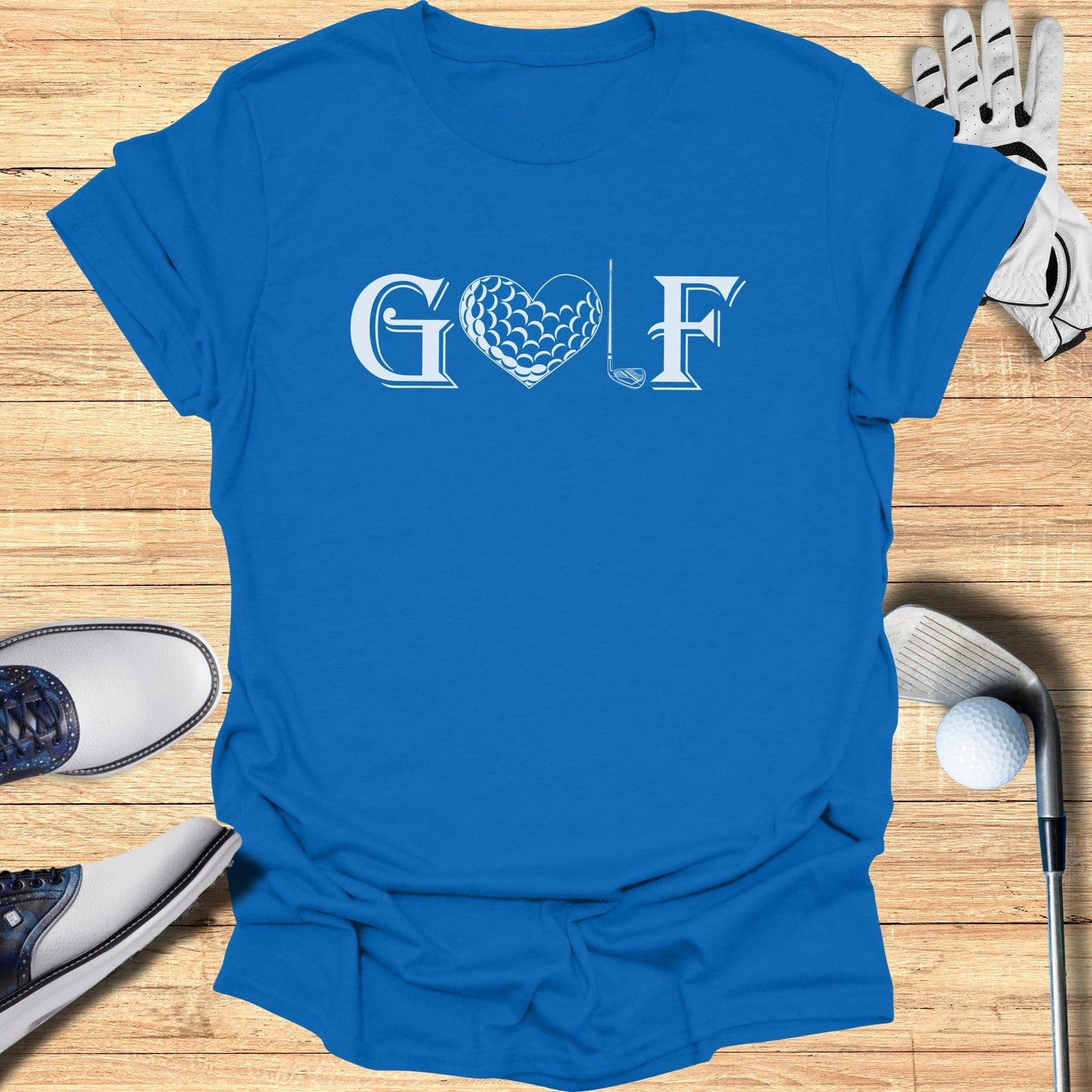 Golf Themed Shirt with Stylish Golf Ball and Club Design