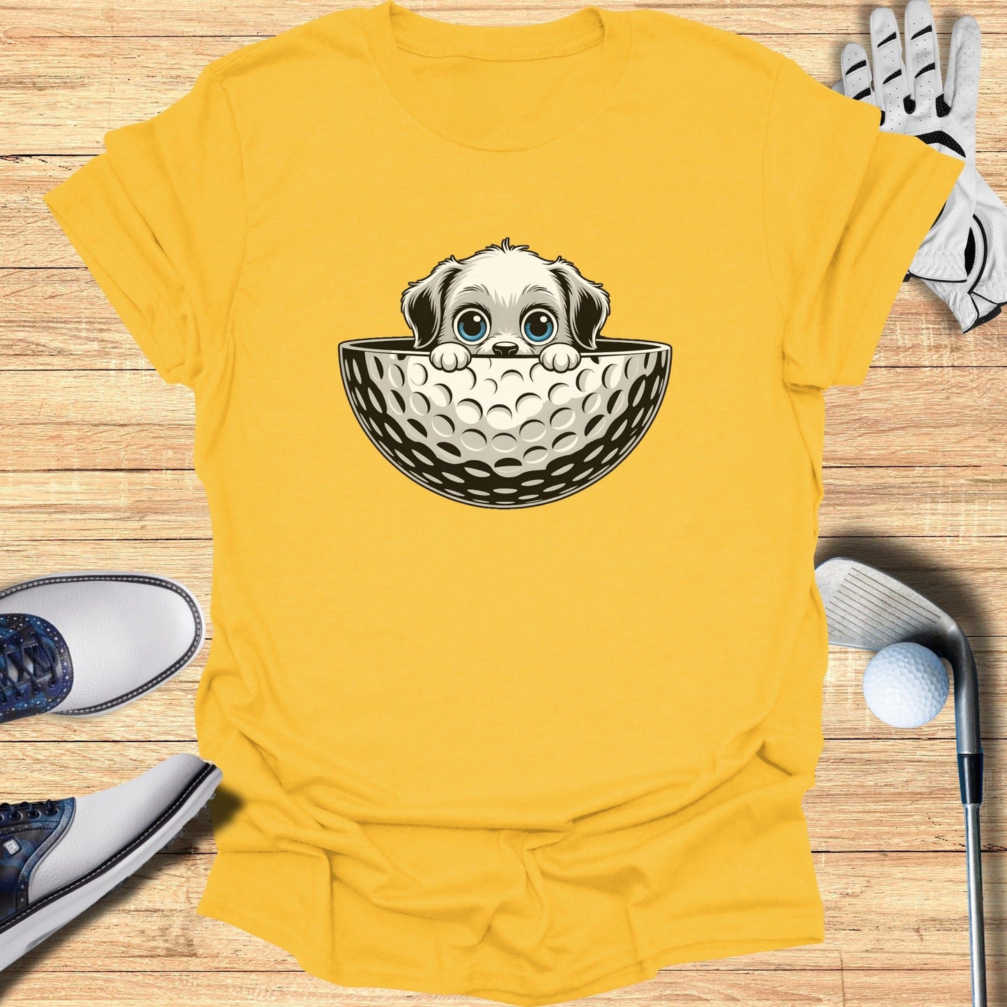 Cute Puppy Peeking from Golf Ball Design T-shirt