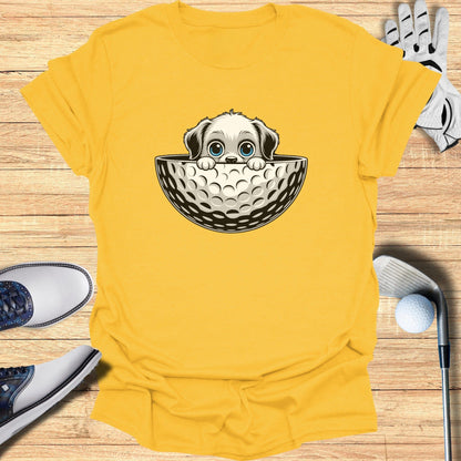 Cute Puppy Peeking from Golf Ball Design T-shirt