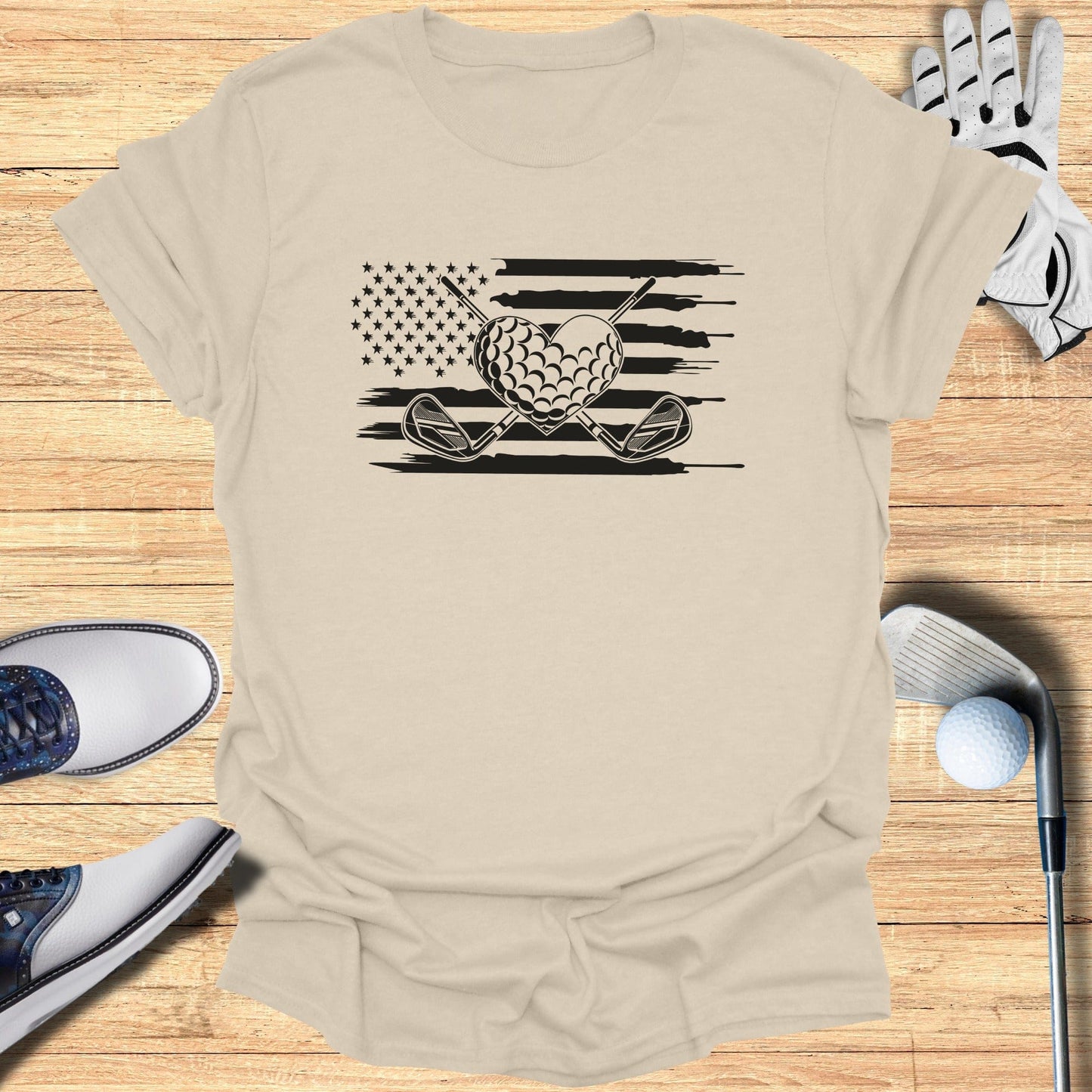 Patriotic Golf USA Flag and Clubs Themed T-shirt