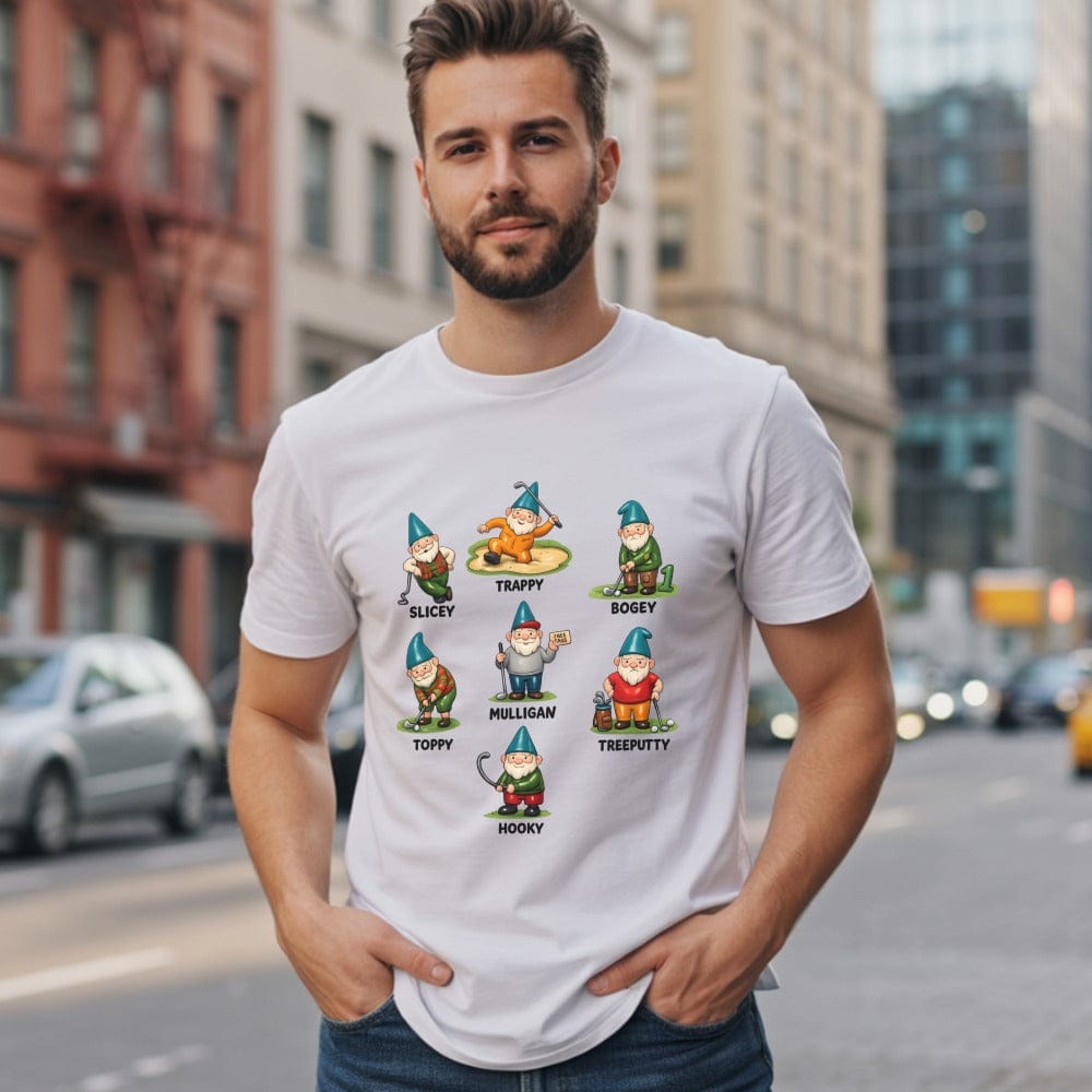Funny Golf Gnomes Cartoon Characters White T-Shirt