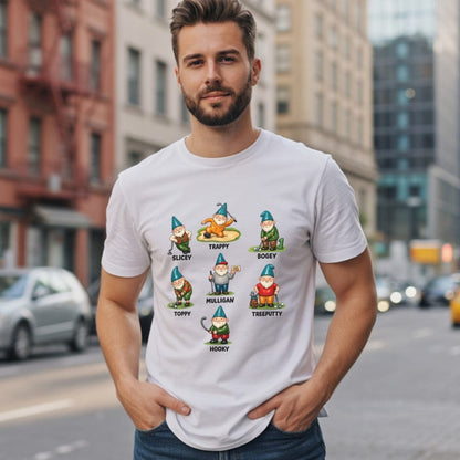 Funny Golf Gnomes Cartoon Characters White T-Shirt