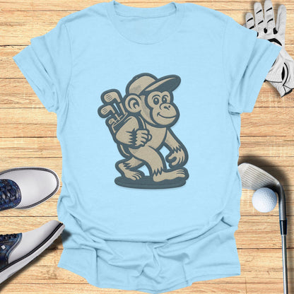Fun Monkey Golfer Graphic Light Blue T-Shirt