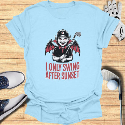 Swing After Sunset T-Shirt - Funny Golf Tee by Swing Epic