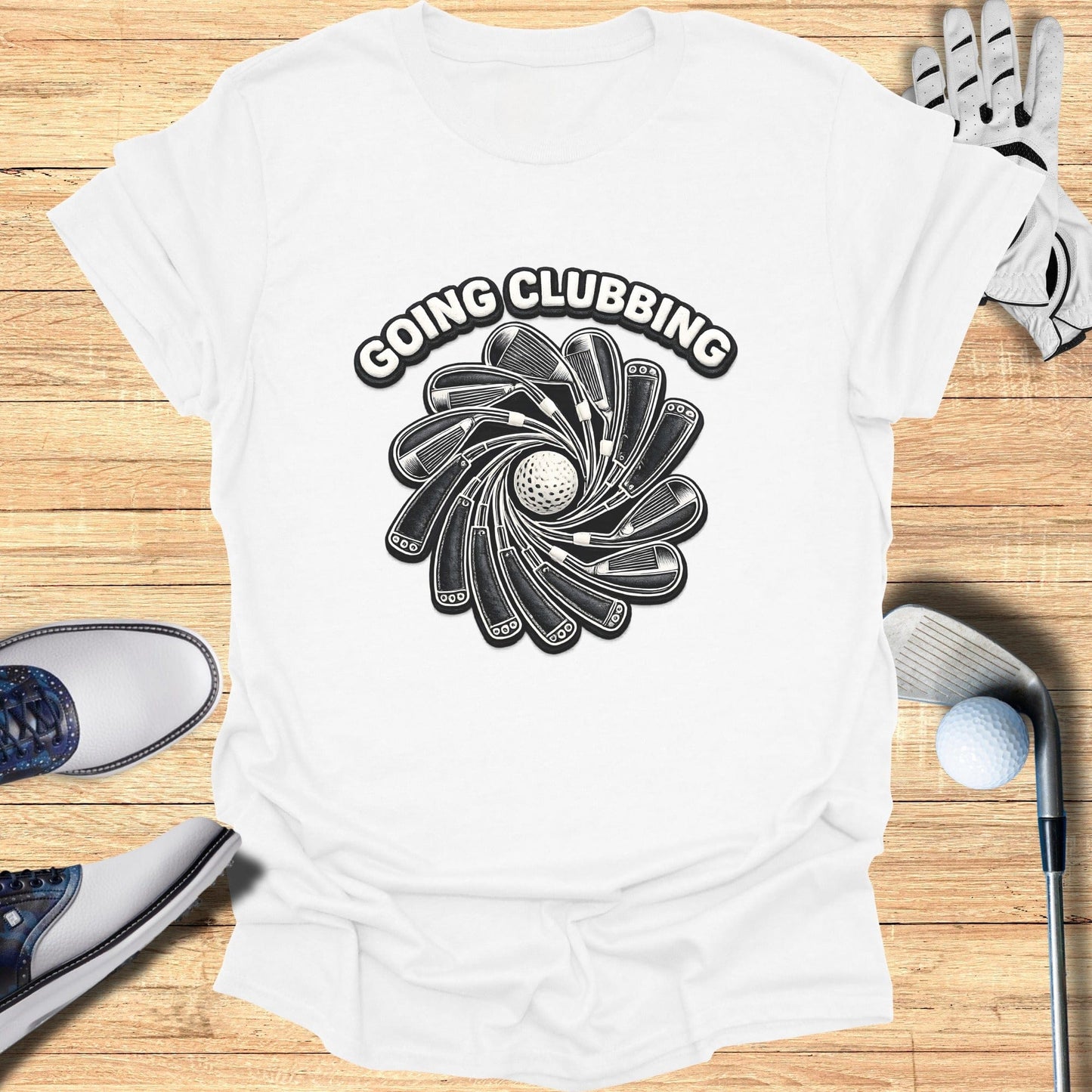 Going Clubbing Graphic Golf Themed White Shirt