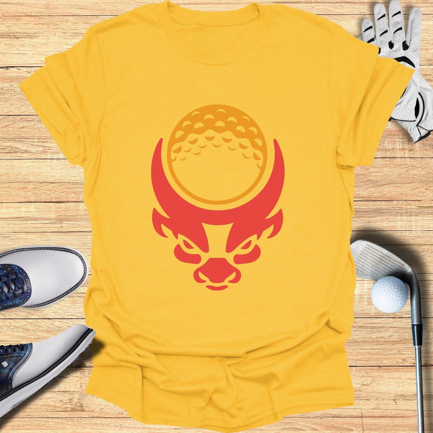 Fierce Bull and Golf Ball Graphic Tee Shirt