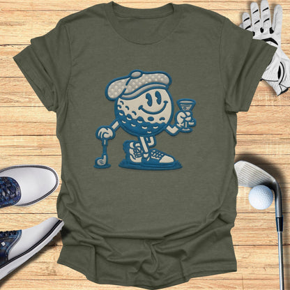 Fun Cartoon Golf Ball with Drink Character Shirt