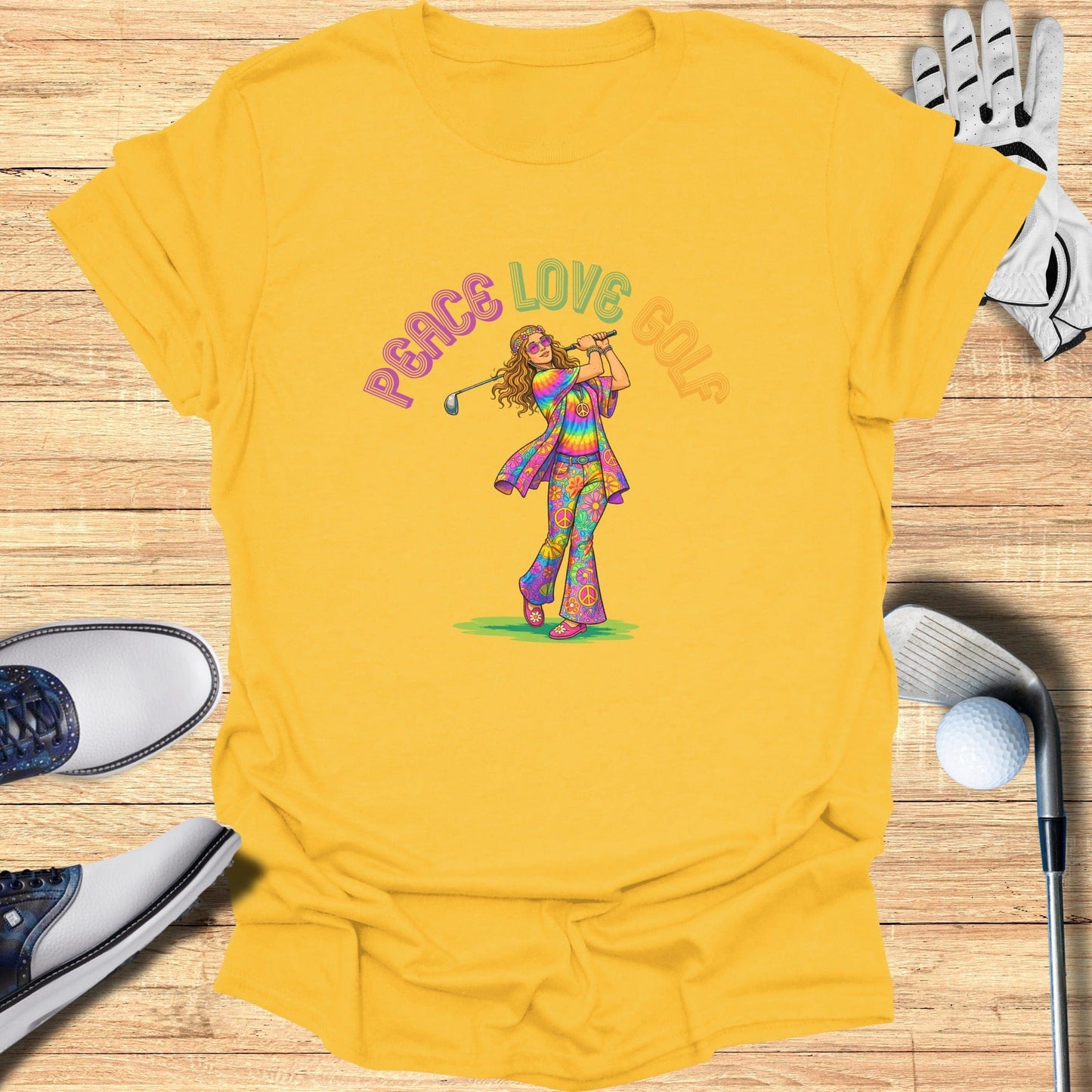 Peace Love Golf Retro Design Unisex T-shirt Golf