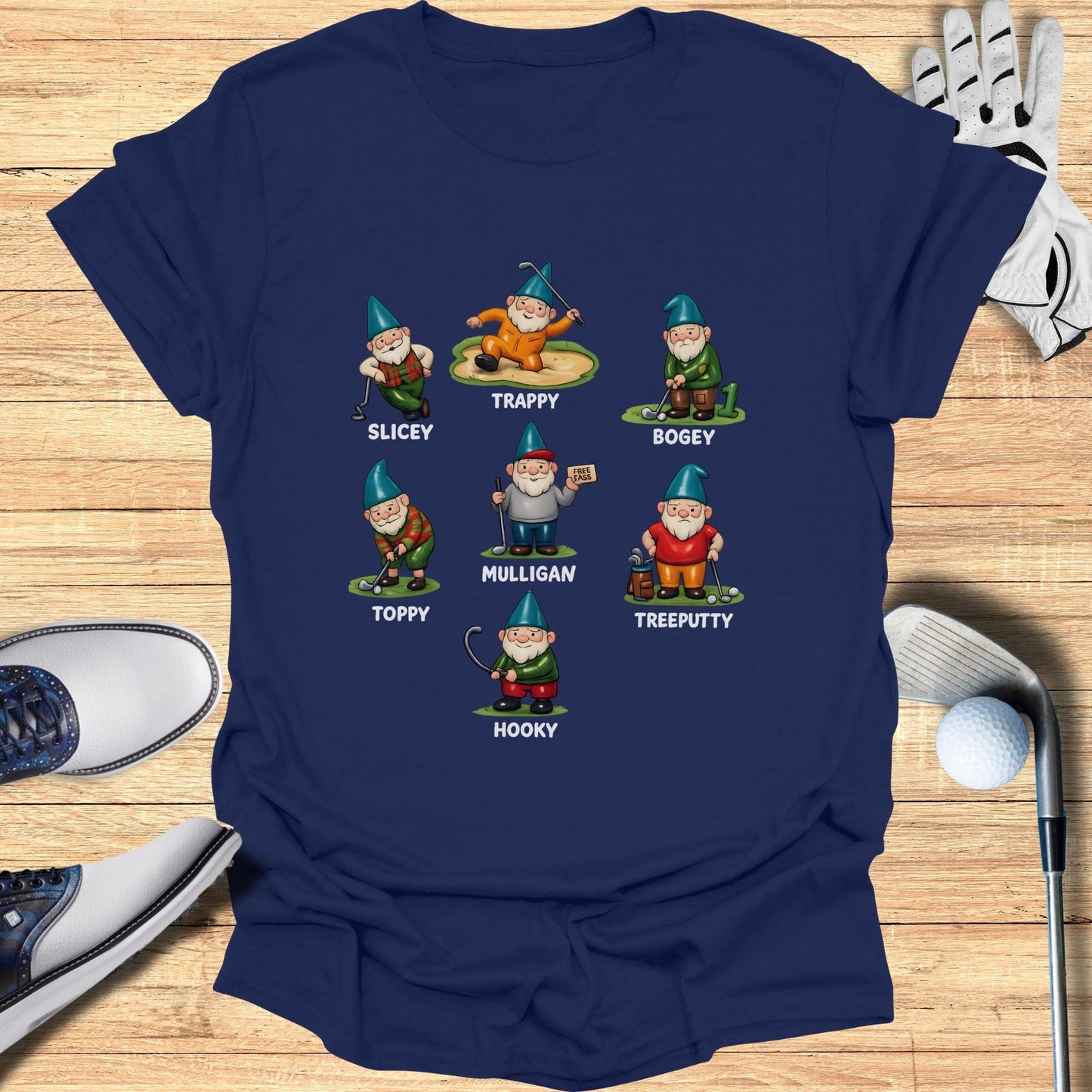 Fun Golf Gnomes Characters Illustrated T-shirt