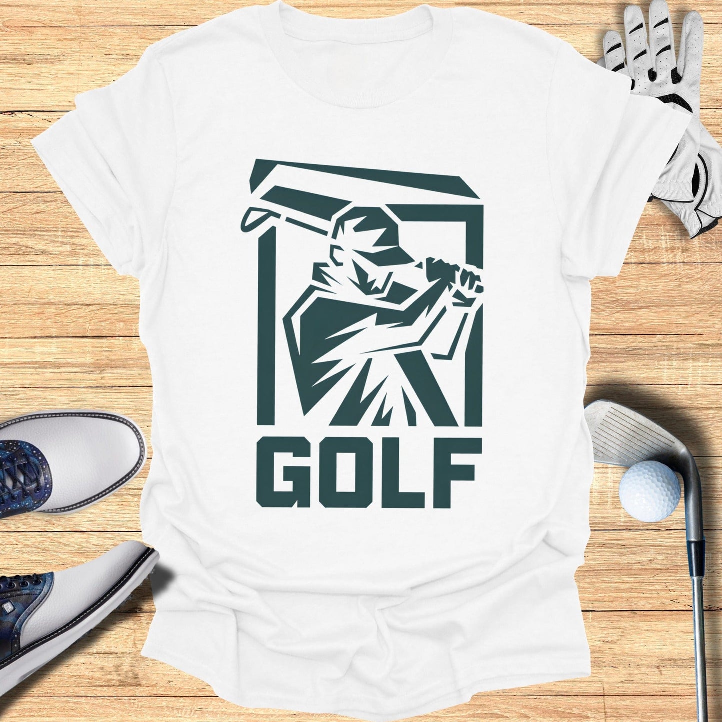 White T-shirt with Golfer Graphic Golf product