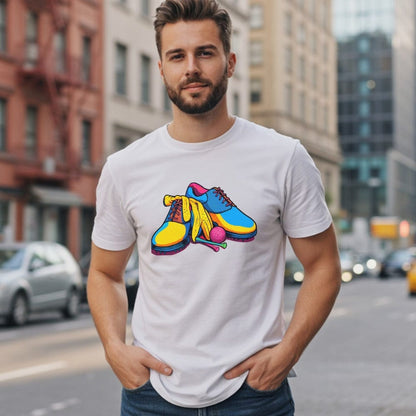 Mens T-shirt with Colorful Shoe Print Urban Style Design