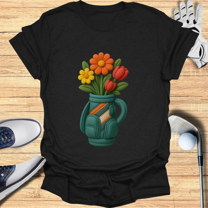 Colorful Golf Bag with Flowers Graphic T-Shirt