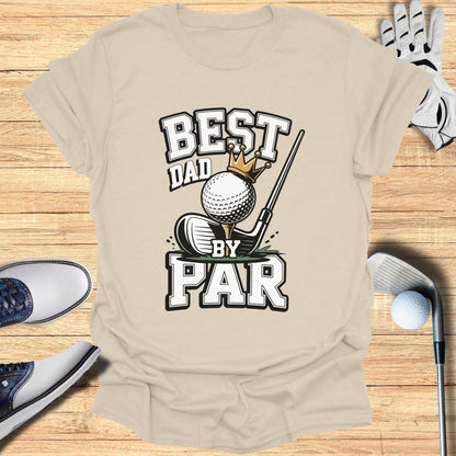 "Best by Par" text with crown on golf ball and tee.