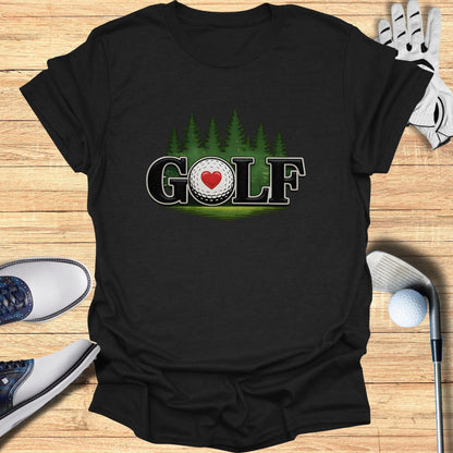 Golf Heart Ball Design with Forest Graphic Shirt