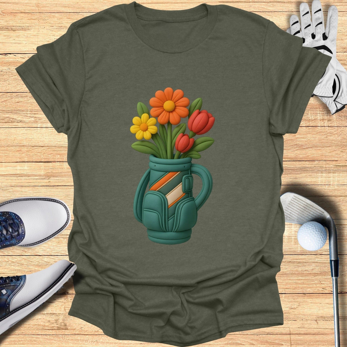 Floral Golf Bag Graphic T-Shirt for Enthusiasts