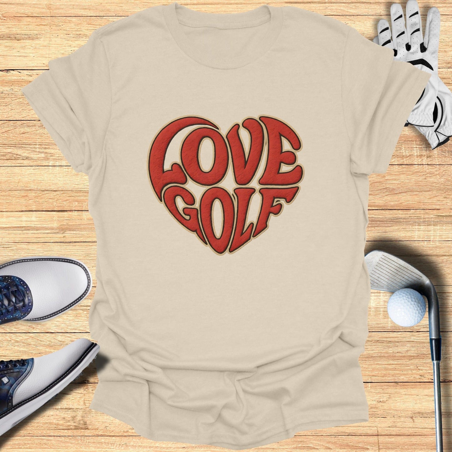 Love Golf Heart Graphic Tee for Sports Enthusiasts