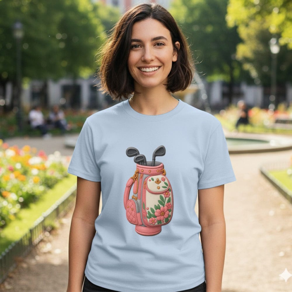 Cute Floral Golf Bag Illustration T-Shirt for Women