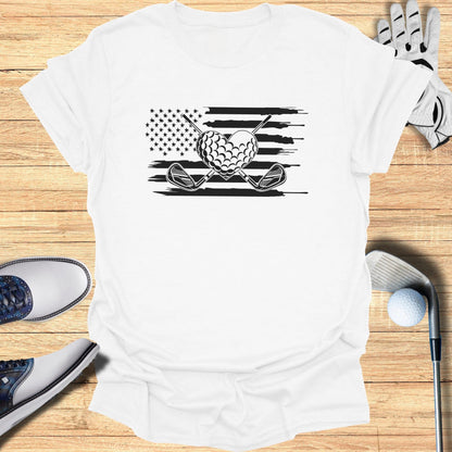 Patriotic Golf Design American Flag and Clubs Shirt