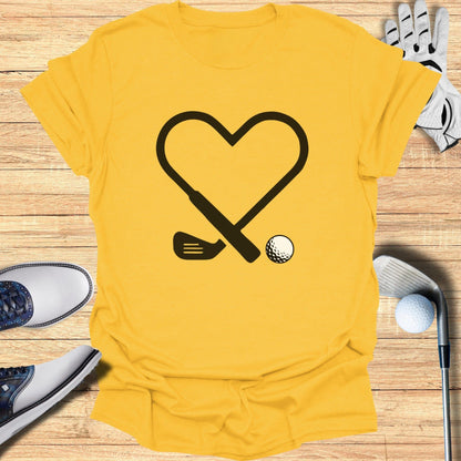 Unique Golf Heart Design T-shirt for Golf Enthusiasts