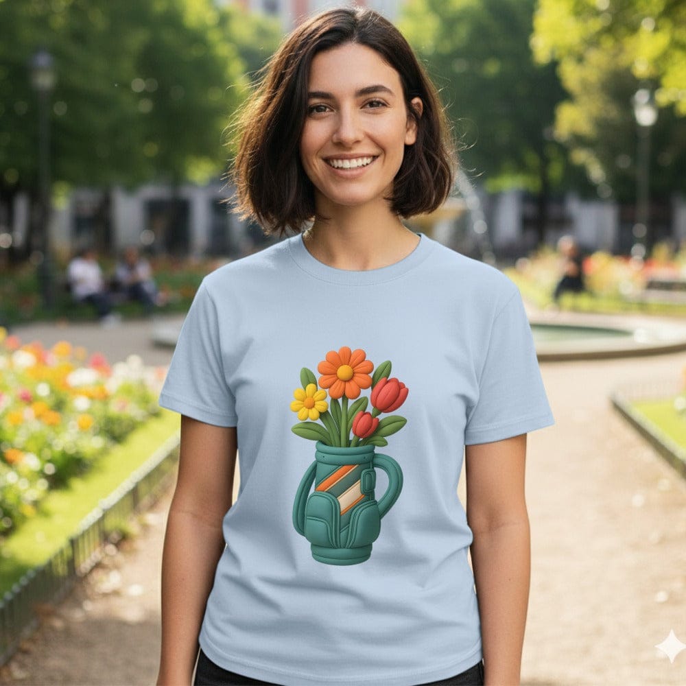 Vibrant Floral Backpack Print Design Short Sleeve Tshirt
