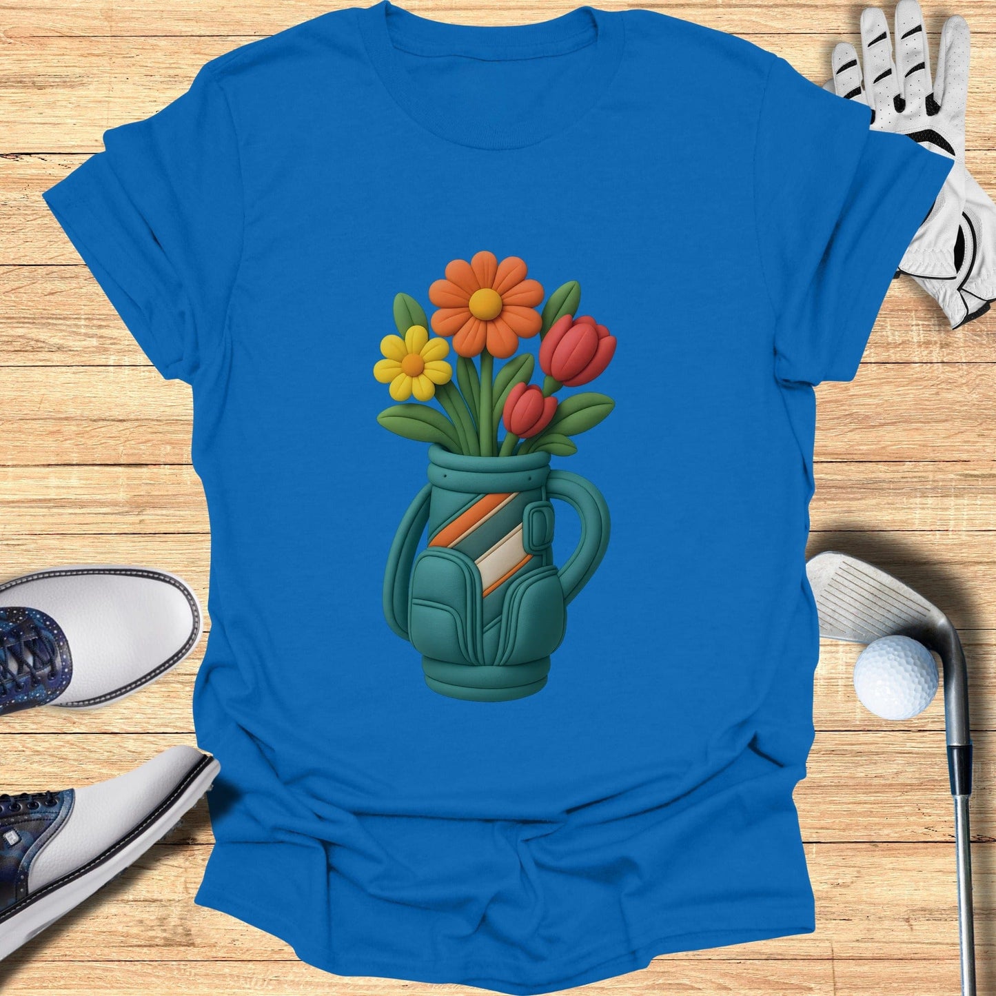 Colorful Flower Bouquet in Golf Bag Design Shirt