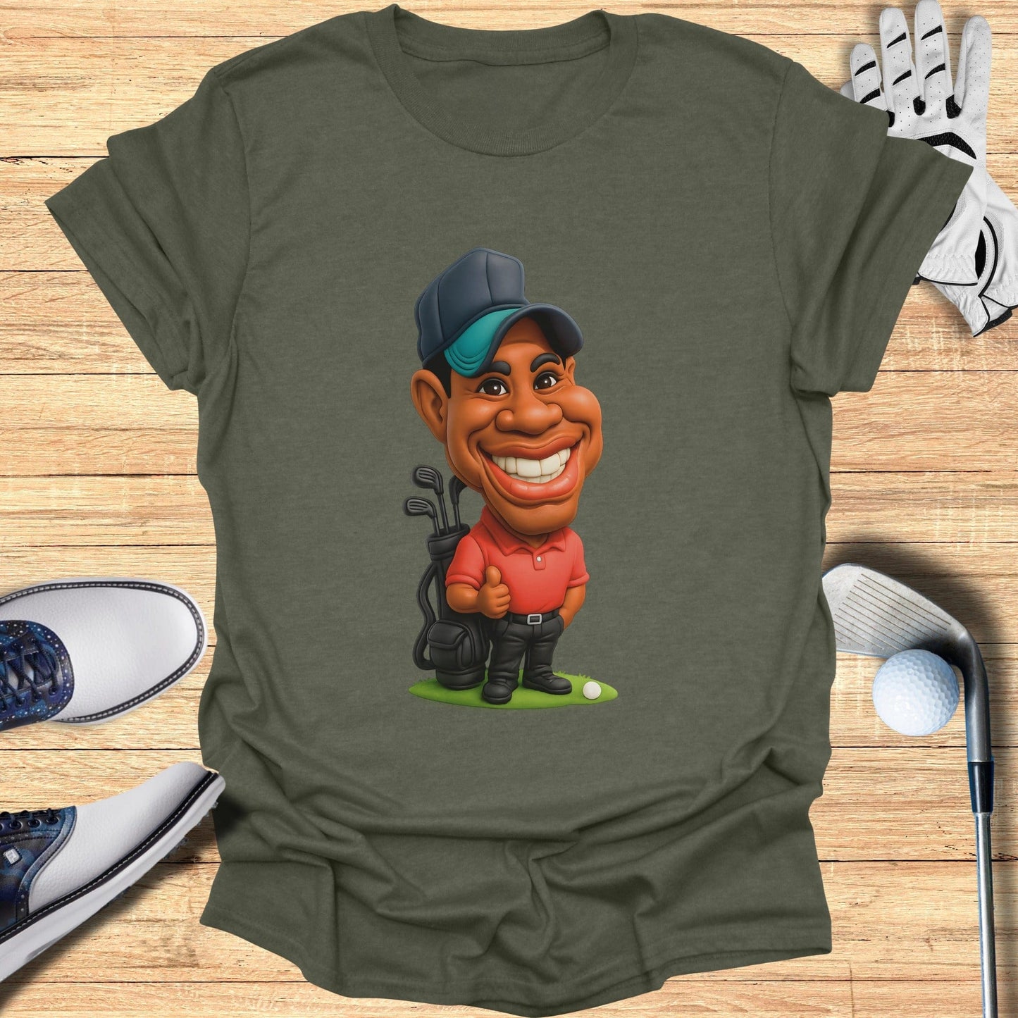Playful Golfer Graphic T-Shirt with Cartoon Character