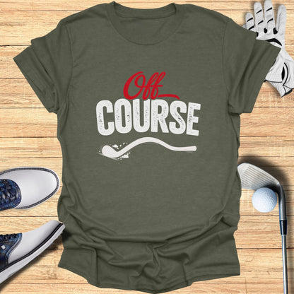 T-shirt with "Off Course" text and golf club graphic.