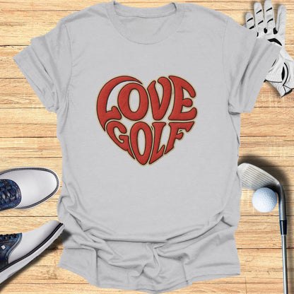 Love Golf Heart Design Graphic Tee For Golf Enthusiasts