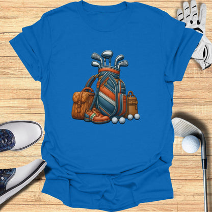 Golf Bag and Equipment Design on Blue Shirt