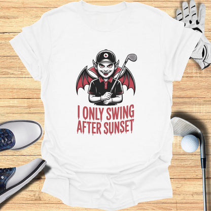 Swing After Sunset T-Shirt - Funny Golf Tee by Swing Epic
