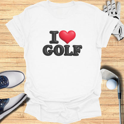 I Love Golf T-Shirt with Red Heart Design